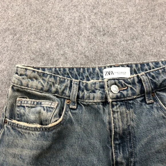 Zara Jeans Womens 8 Blue High Rise Wide Leg Distressed Frayed Hem Denim Pants - Picture 5 of 10